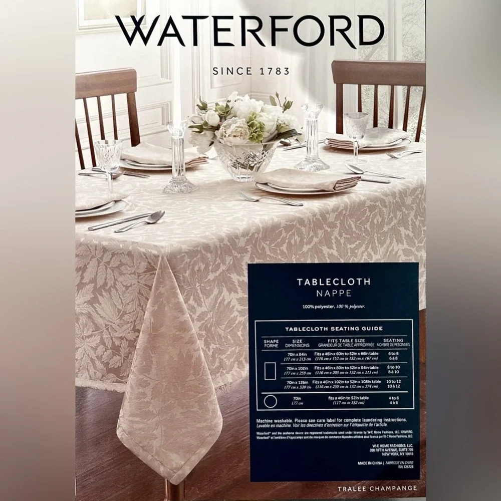 NWT WATERFORD TABLECLOTH 70 X 102 OBLONG TRALEE CHAMPAGNE LEAVES LUXURY
